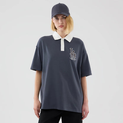 The model is wearing this MLB LA Dodgers Polo T-Shirt in grey. 4