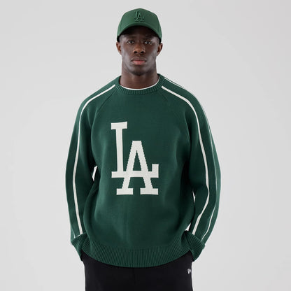 The model is wearing this MLB Knit LA Dodgers Knitted Sweater in dark green. 1
