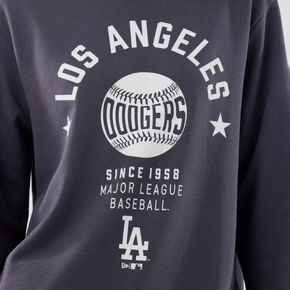 The model is wearing this MLB Graphic LA Dodgers Oversized Crew Neck Sweater in grey. 6