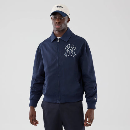 The model is wearing this MLB Collared New York Yankees Jacket in navy. 1