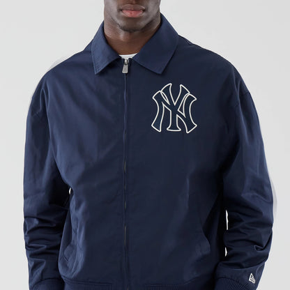 The model is wearing this MLB Collared New York Yankees Jacket in navy. 3