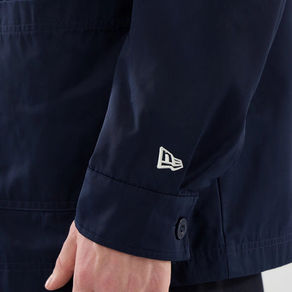 The model is wearing this New Era Shacket in navy. 7