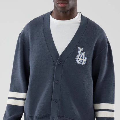 The model is wearing this MLB Knit LA Dodgers Cardigan in grey. 3