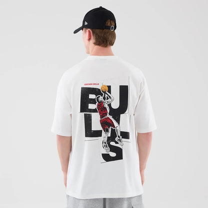 The model is wearing this NBA Player Graphic Chicago Bulls Oversized T-Shirt in white. 2
