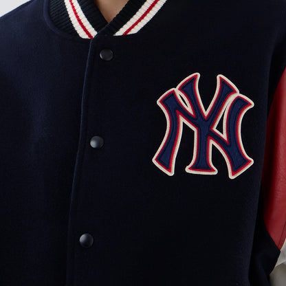 The model is wearing this MLB Varsity New York Yankees Jacket in navy. 6