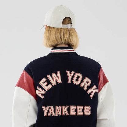 The model is wearing this MLB Varsity New York Yankees Jacket in navy. 8