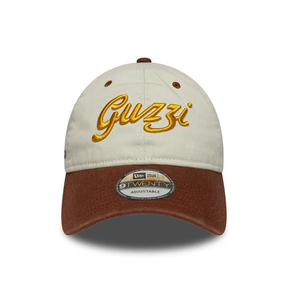 Pictured is this Moto Guzzi Script 9TWENTY cap in cream & brown. 2