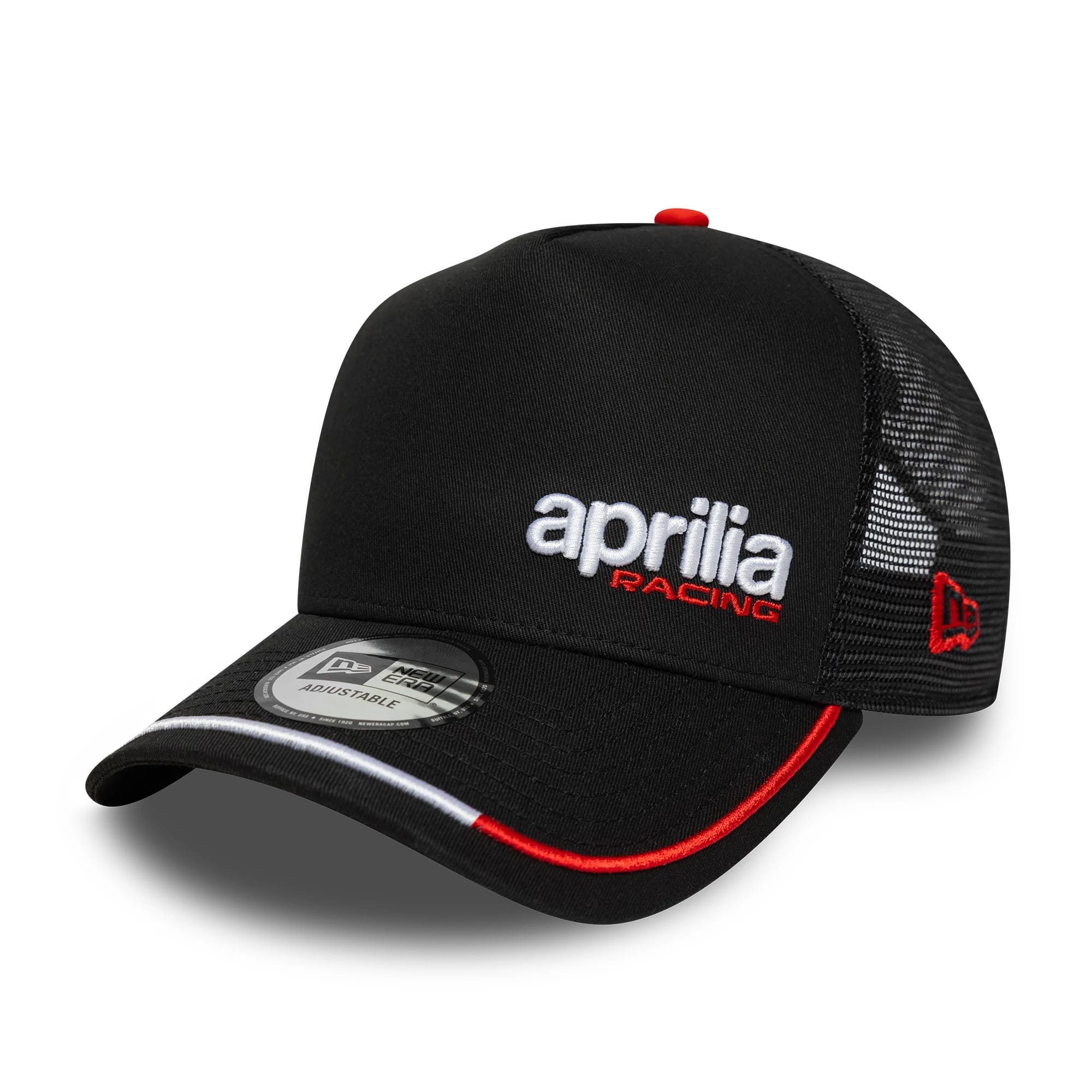 Pictured is this Aprilia Flawless 9FORTY E-Frame Trucker cap in black. 1