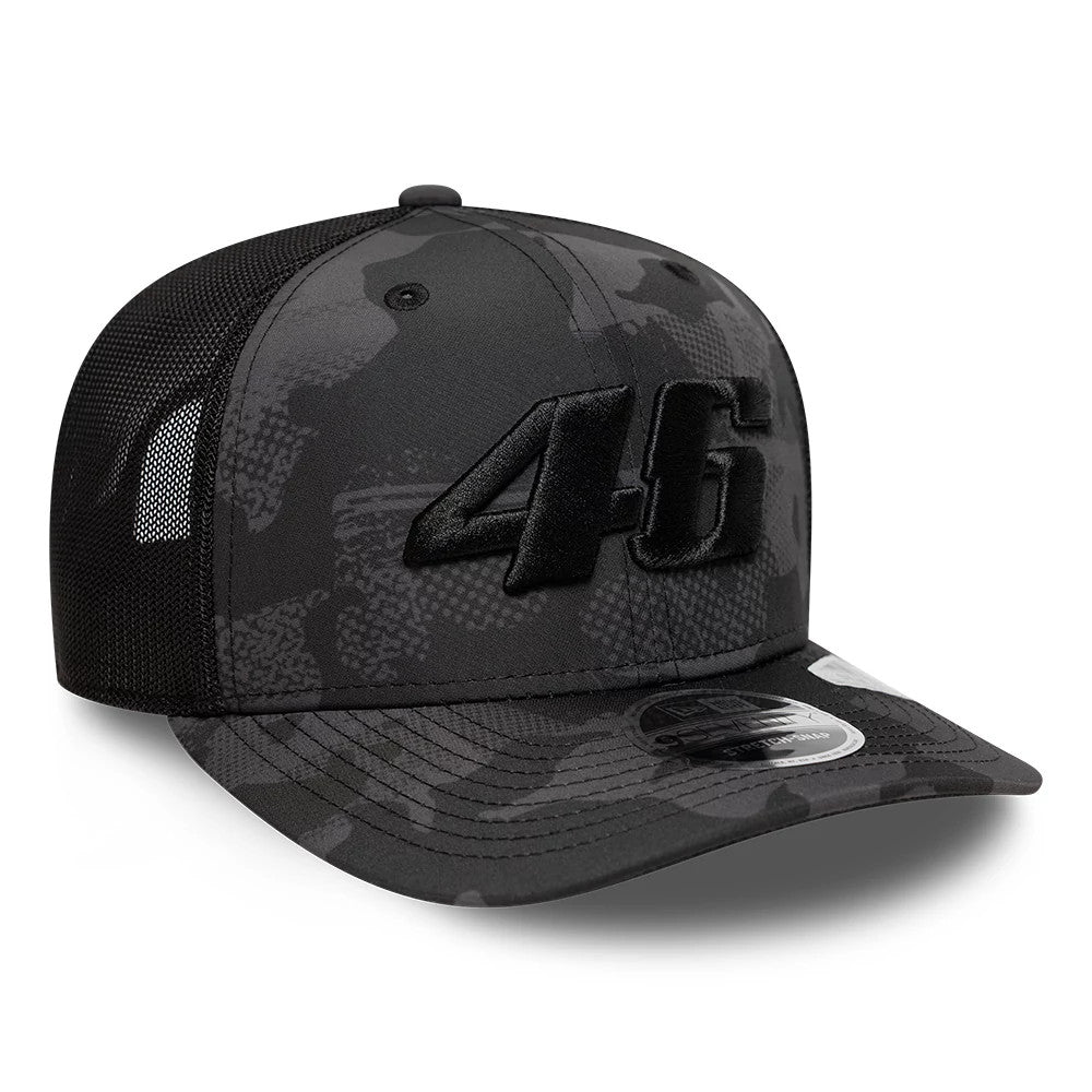Pictured is this VR46 Camo 9SEVENTY Stretch Snap cap in black. 3