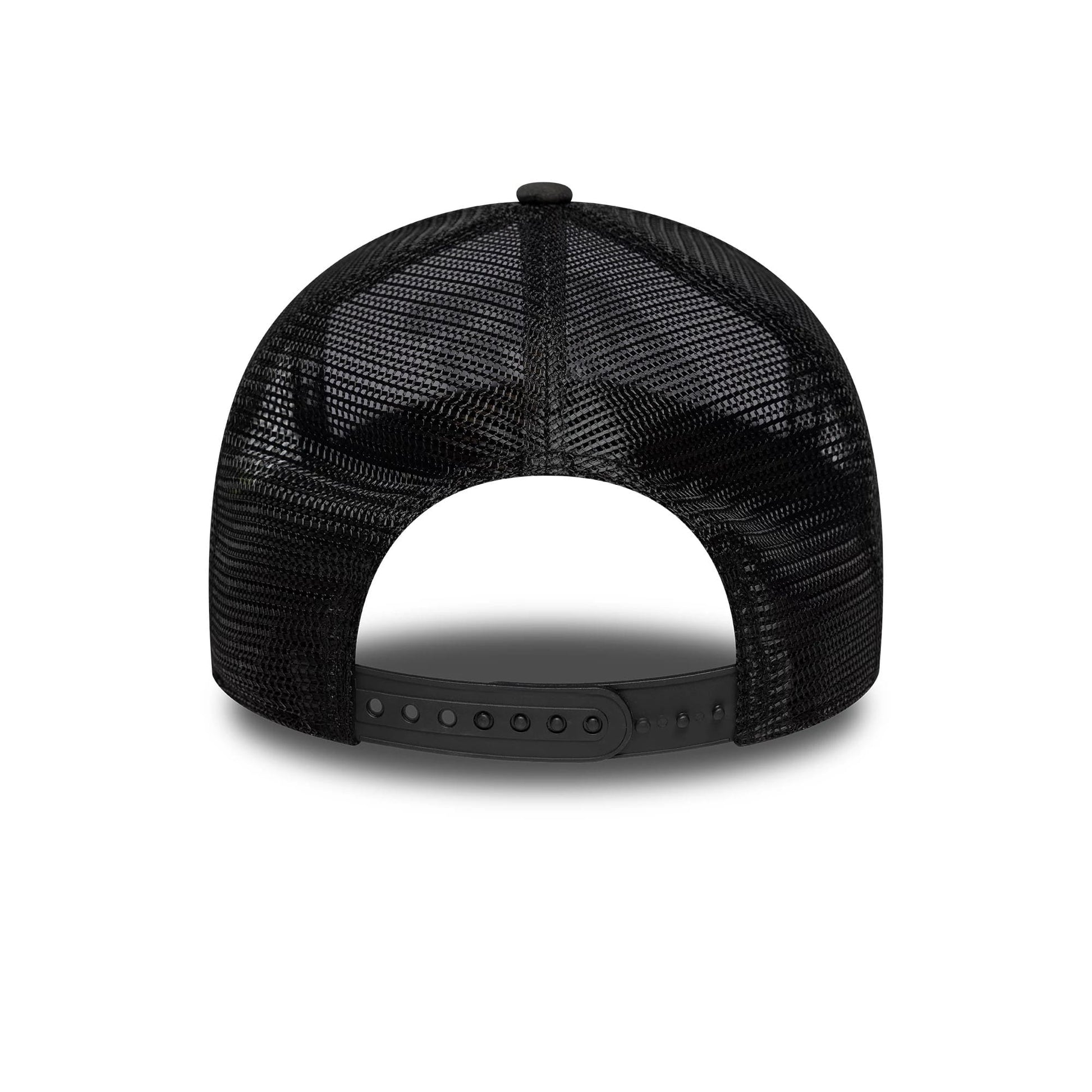 Pictured is this VR46 Print Visor 9FORTY E-Frame Trucker cap in black. 4