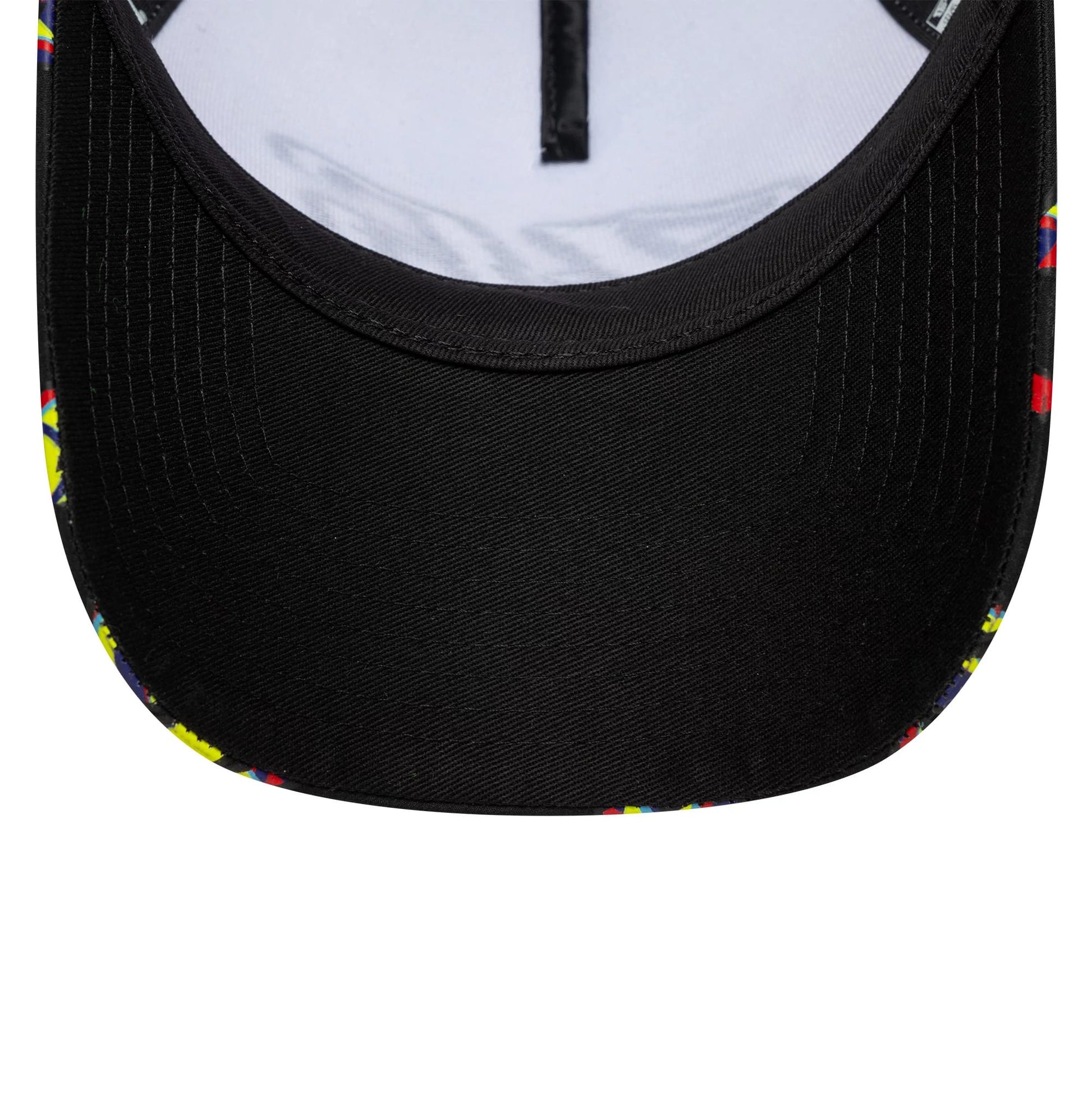 Pictured is this VR46 Print Visor 9FORTY E-Frame Trucker cap in black. 5