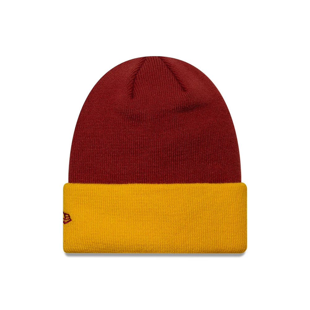 Pictured is this Youth AS Roma Team Skull Knit Beanie hat in dark red. 2
