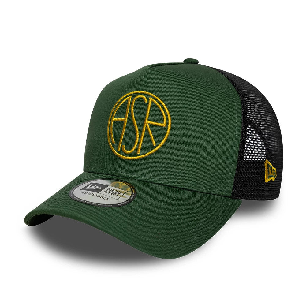 Pictured is this AS Roma 9FORTY E-Frame Trucker cap in dark green. 1