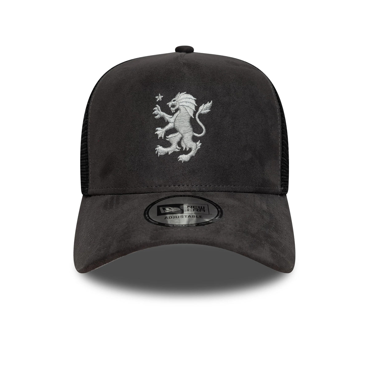 Pictured is this Aston Villa FC Faux Suede 9FORTY E-Frame Trucker cap in dark grey. 3