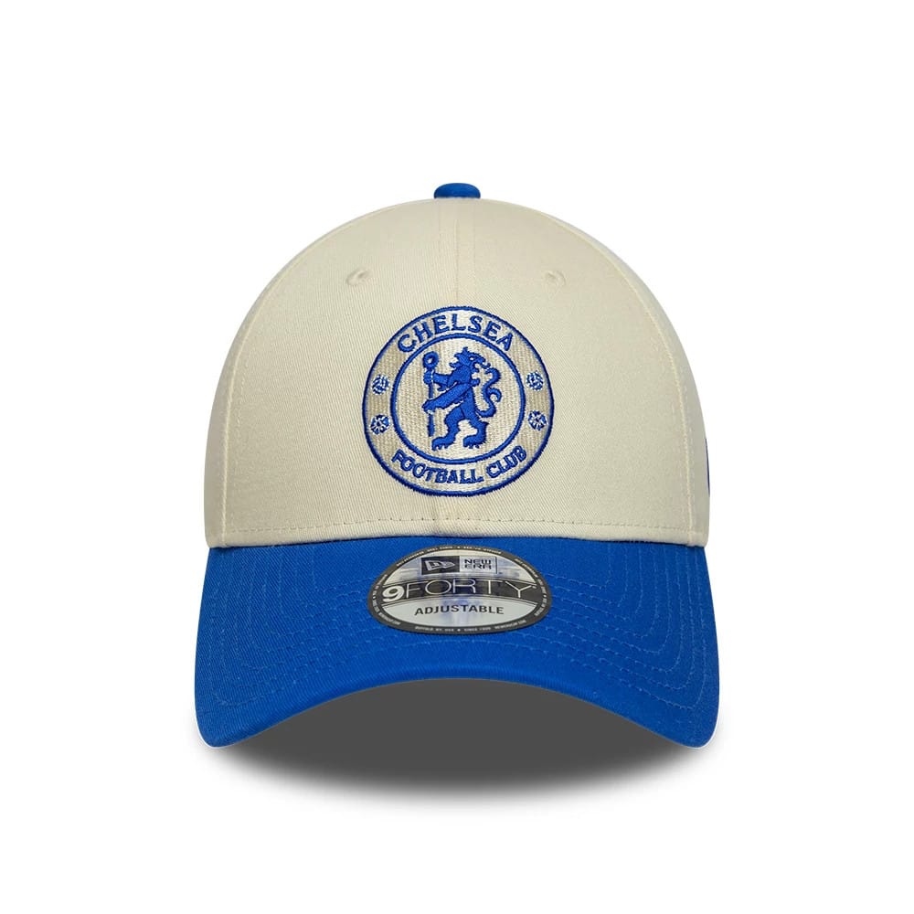 Pictured is this Chelsea FC Contrast 9FORTY cap in cream. 2