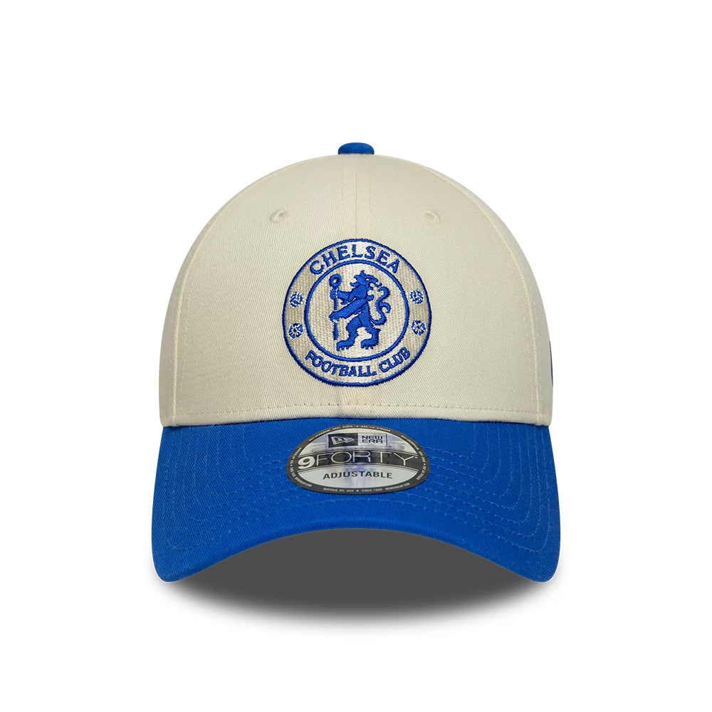 Pictured is this Chelsea FC Contrast 9FORTY cap in cream & blue. 2