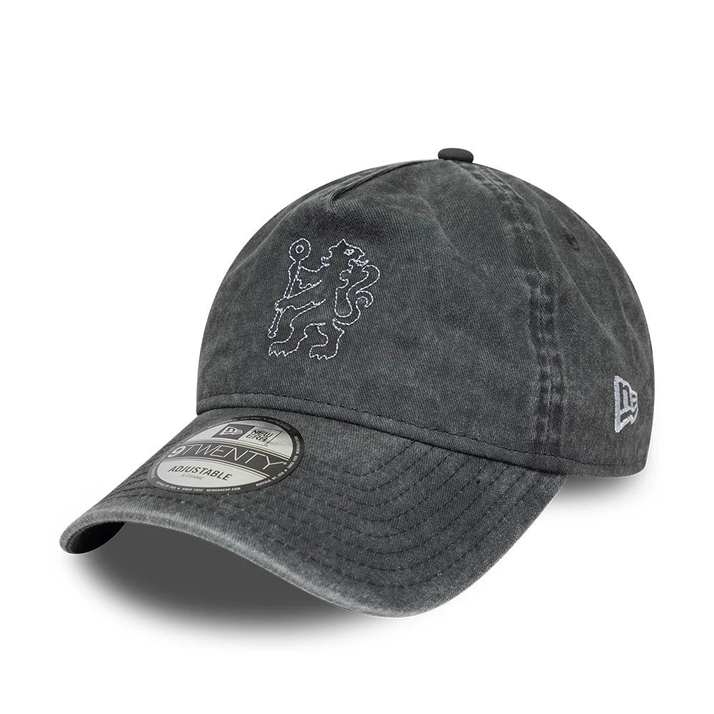 Pictured is this Chelsea FC Washed 9TWENTY A-Frame cap in dark grey. 1