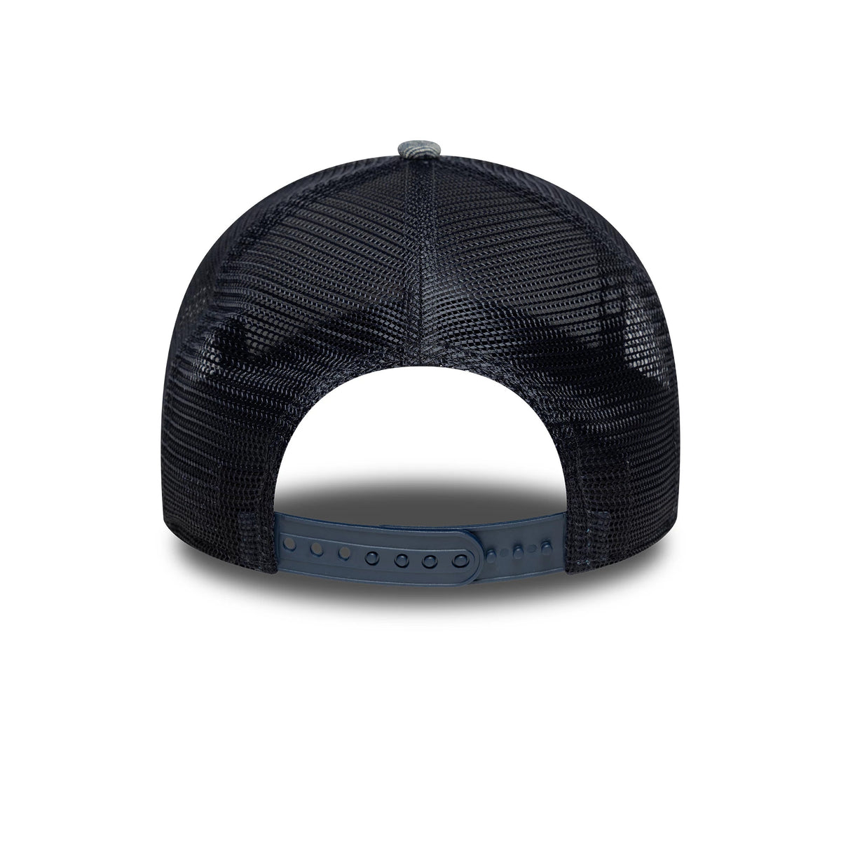 Pictured is this Red Bull Racing Patterned Denim 9FORTY E-Frame Trucker cap in dark blue. 4