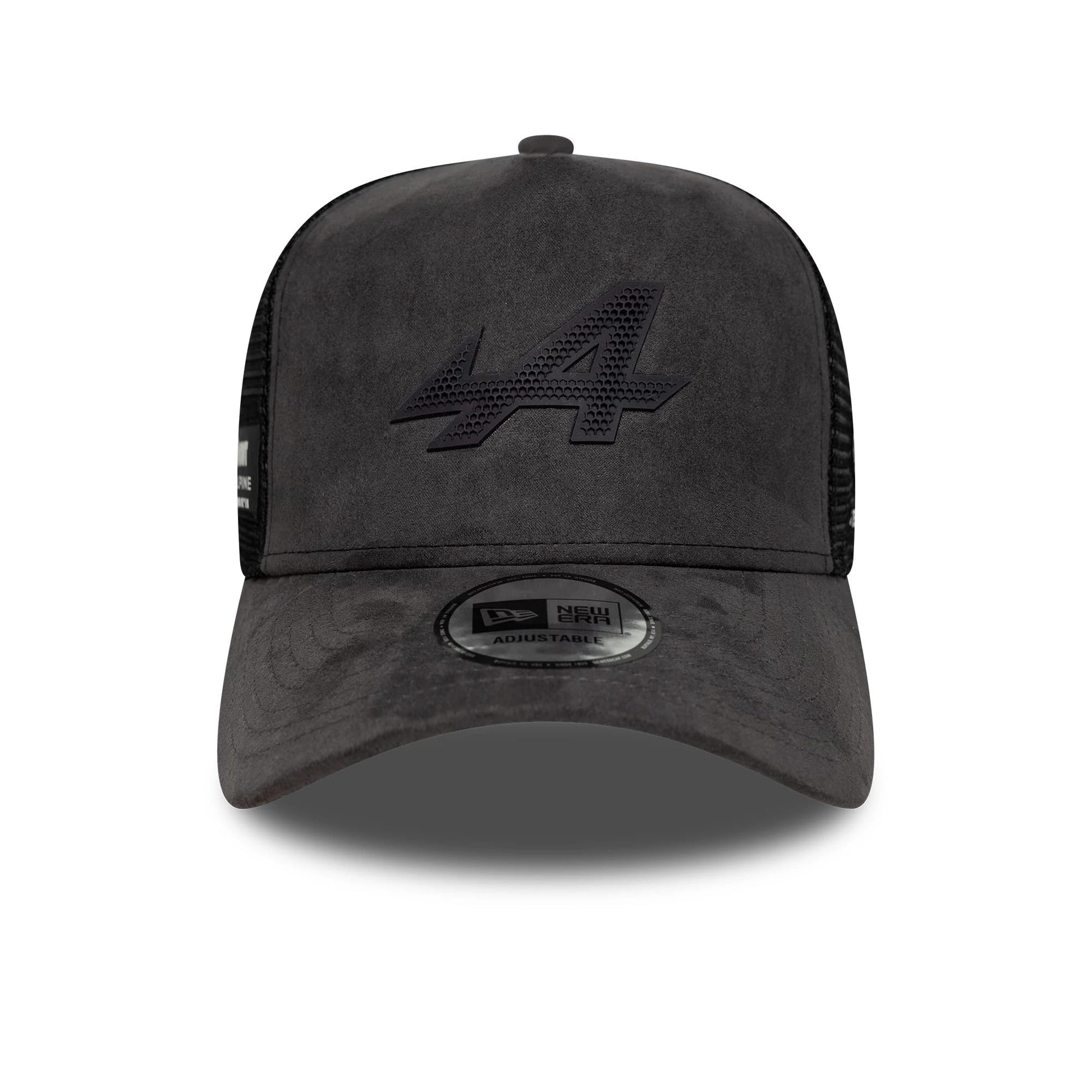 Pictured is this Alpine Racing Suede 9FORTY E-Frame Trucker cap in grey. 2
