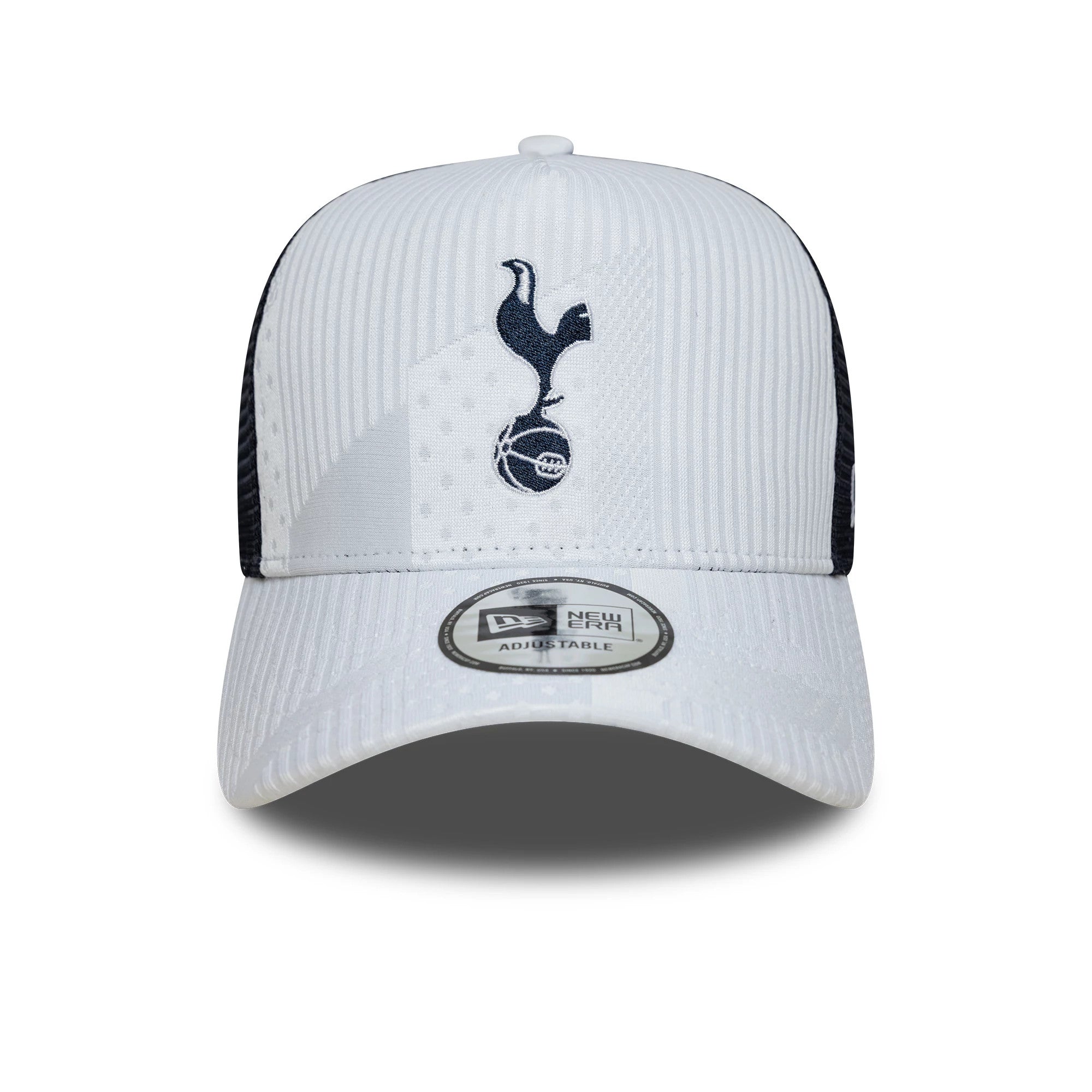 Pictured is this Tottenham Hotspur FC Pattern Knit 9FORTY E-Frame Trucker cap in white. 3