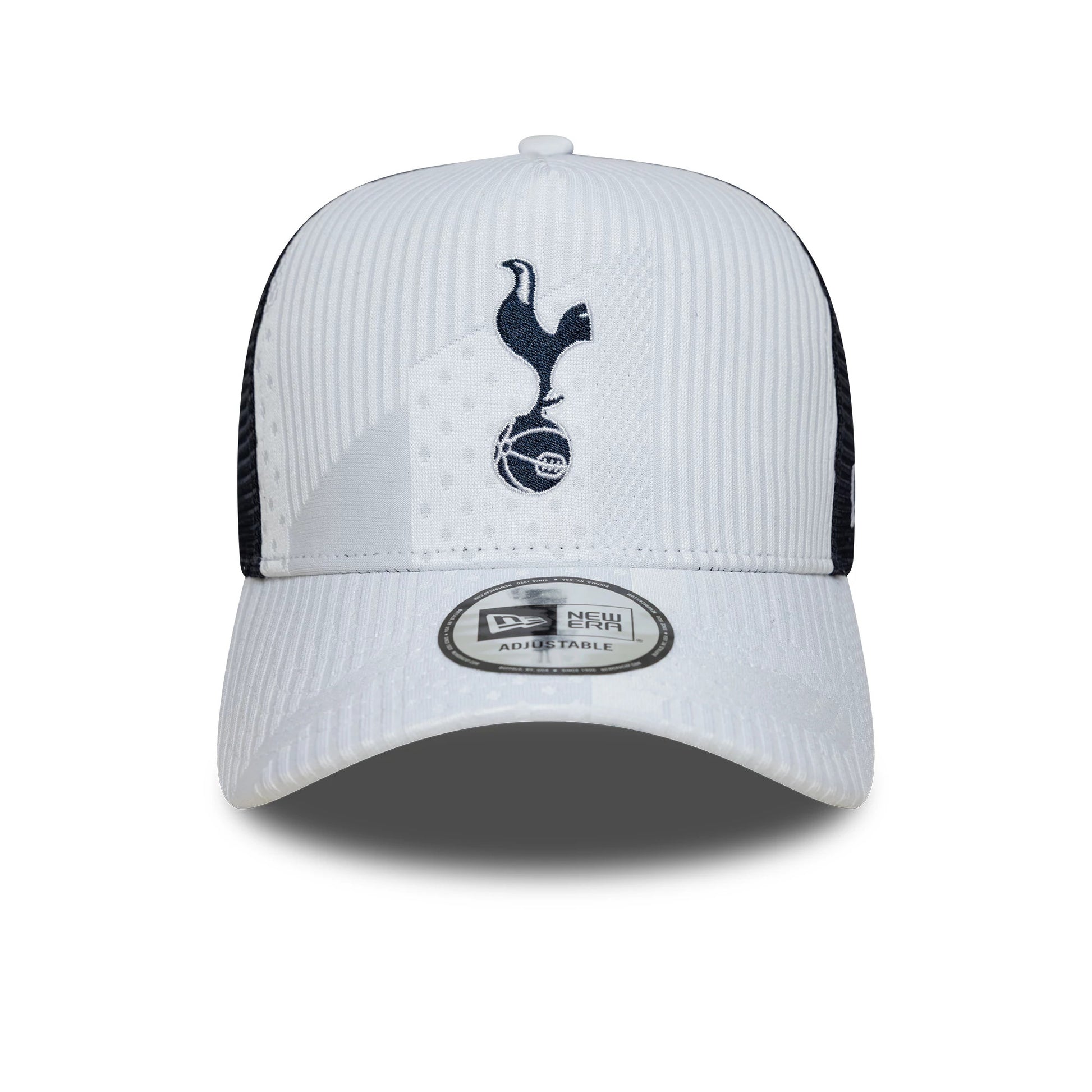 Pictured is this Tottenham Hotspur FC Pattern Knit 9FORTY E-Frame Trucker cap in white. 3