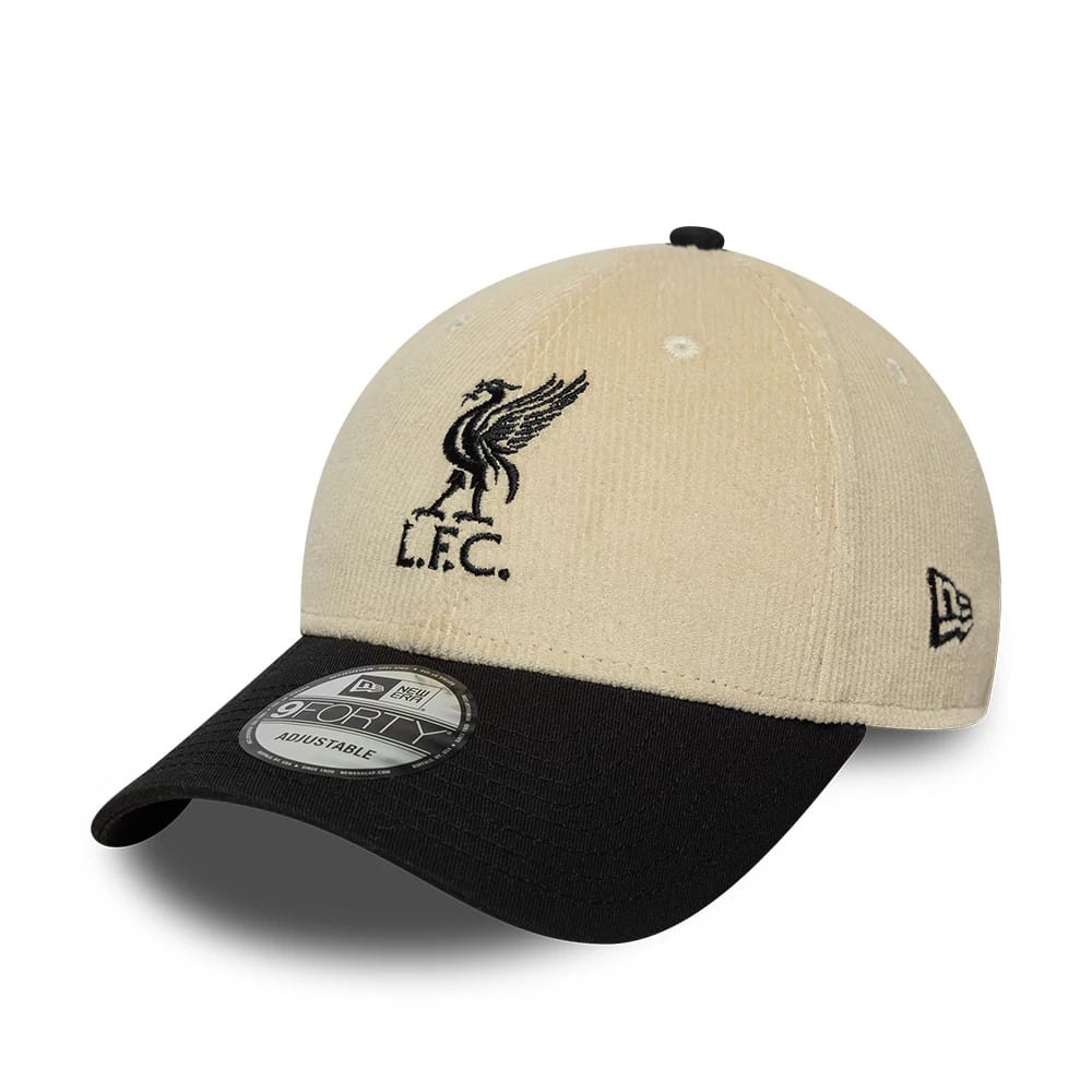 Pictured is this Liverpool FC Cord 9FORTY cap in cream & black. 1