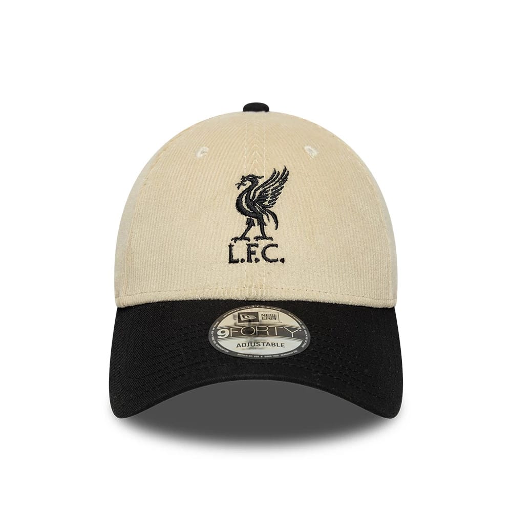 Pictured is this Liverpool FC Cord 9FORTY cap in cream & black. 2