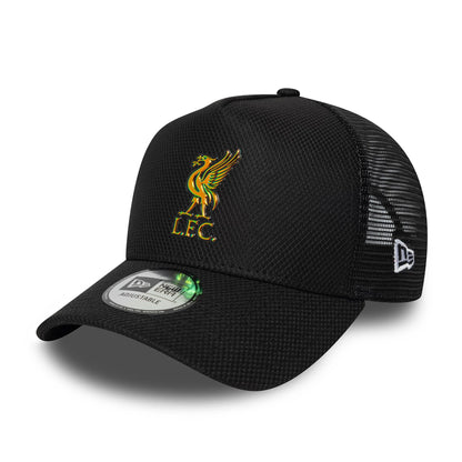 Pictured is this Liverpool FC Iridescent 9FORTY A-Frame Trucker cap in black. 1