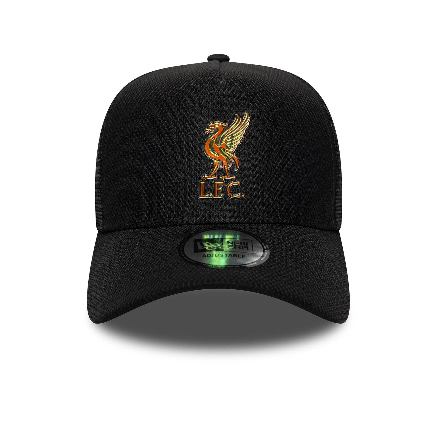 Pictured is this Liverpool FC Iridescent 9FORTY A-Frame Trucker cap in black. 2