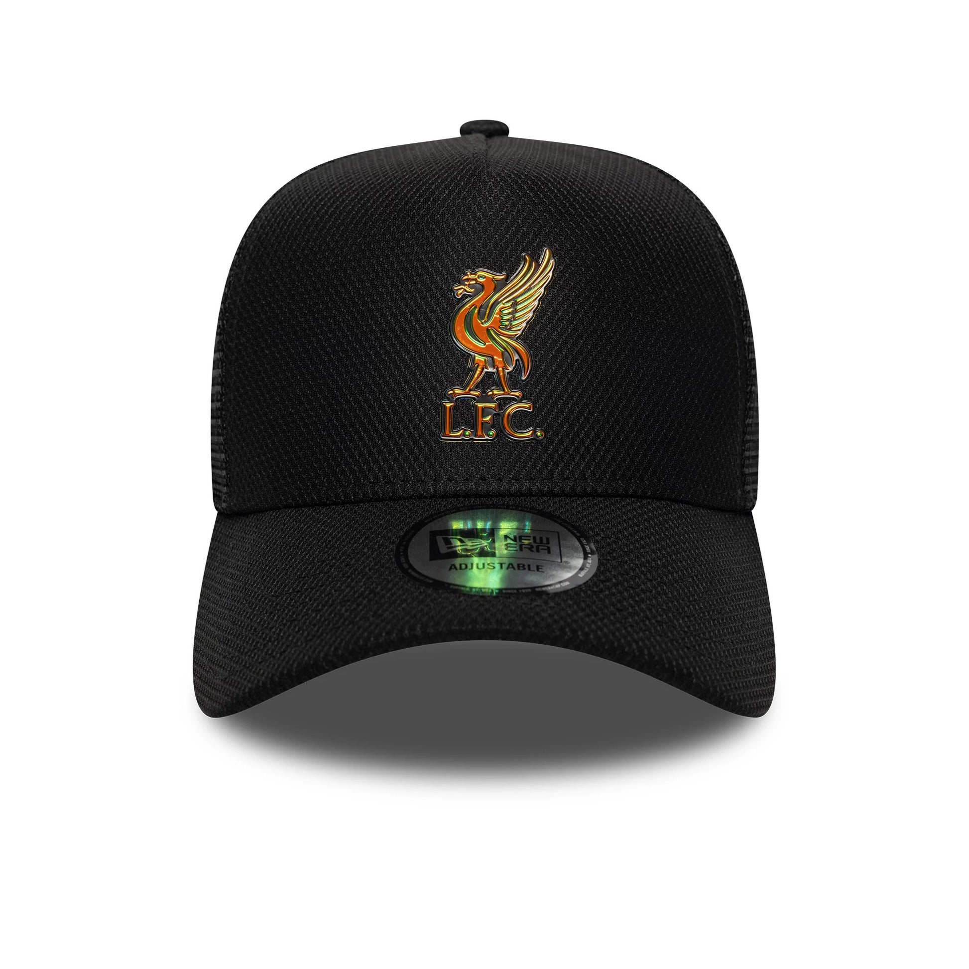Pictured is this Liverpool FC Iridescent 9FORTY A-Frame Trucker cap in black. 2