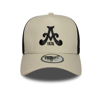 Pictured is this Aston Villa FC 9FORTY E-Frame Trucker cap in cream. 3