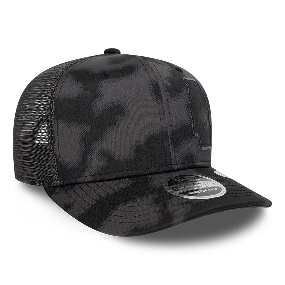 Pictured is this Visa Cash App Racing Bulls All Over 9SEVENTY Stretch Snap cap in black. 3