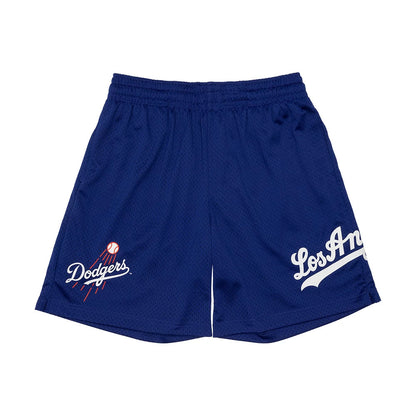 The model is wearing these MLB Evergreen Los Angeles Dodgers Shorts in dark blue. 1