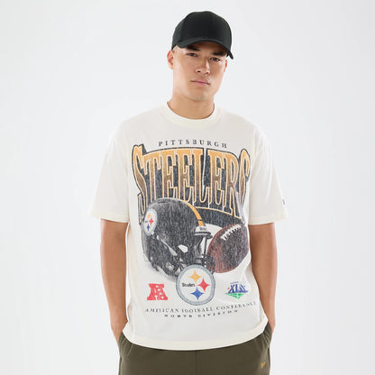 The model is wearing this NFL Sport Classic Pittsburgh Steelers T-Shirt in cream. 1