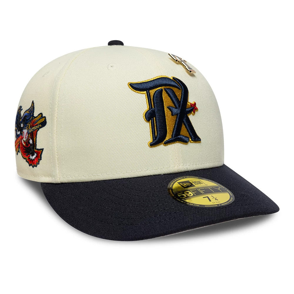 Pictured is this MLB Pin Texas Rangers 59FIFTY Fitted cap in cream & navy. 4