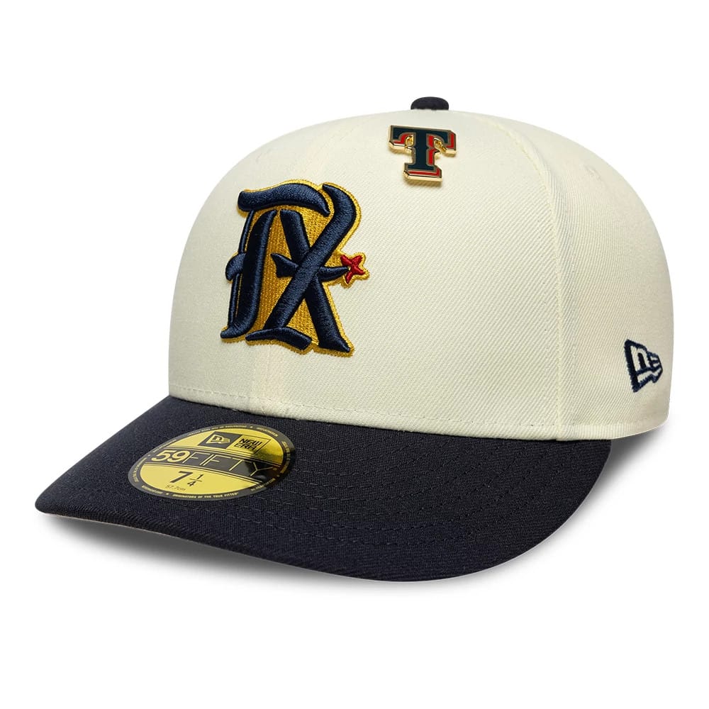 Pictured is this MLB Pin Texas Rangers 59FIFTY Fitted cap in navy. 1
