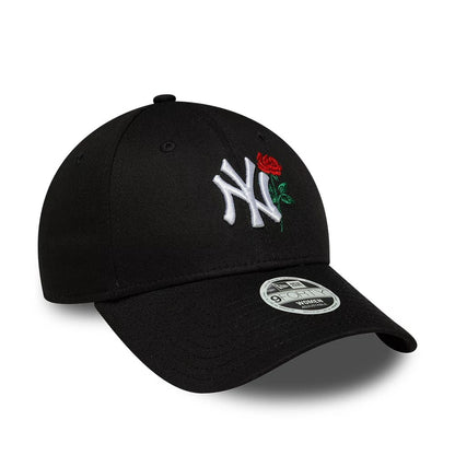 Pictured is this Womens MLB Flower Icon New York Yankees 9FORTY cap in black. 3