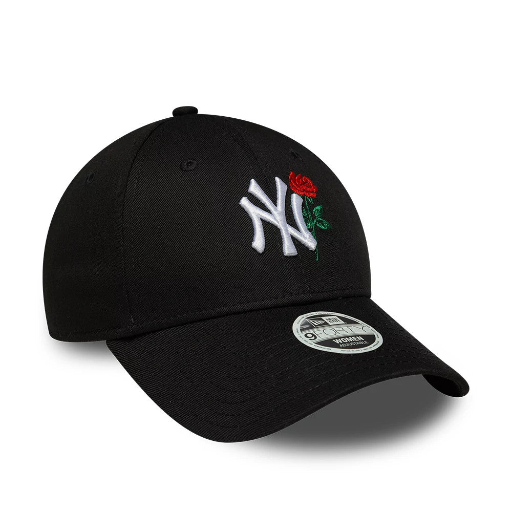Pictured is this Womens MLB Flower Icon New York Yankees 9FORTY cap in black. 3