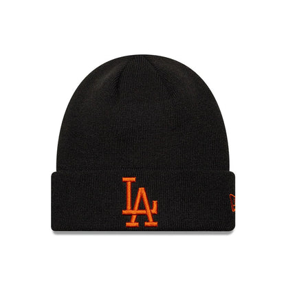 Pictured is this MLB League Essential LA Dodgers Cuff Knit Beanie hat in black. 1