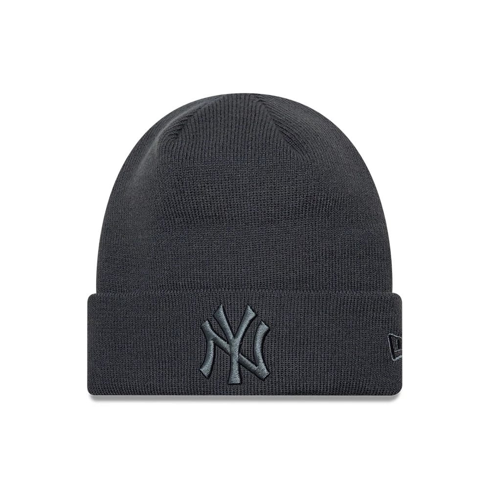 Pictured is this MLB League Essential New York Yankees Cuff Knit Beanie hat in grey. 1
