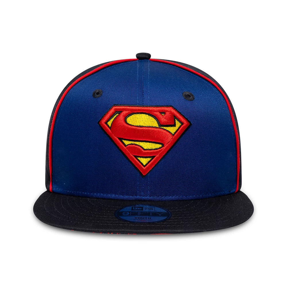Pictured is this Youth DC Superman 9FIFTY Snapback cap in blue & black. 3