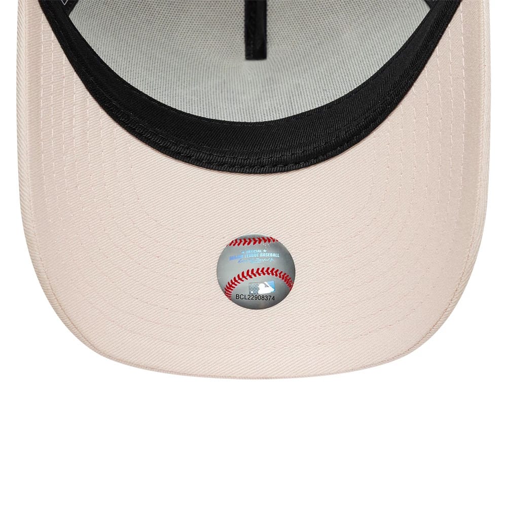 Pictured is this Youth MLB League Essential New York Yankees 9FORTY A-Frame Trucker cap in pastel pink. 5