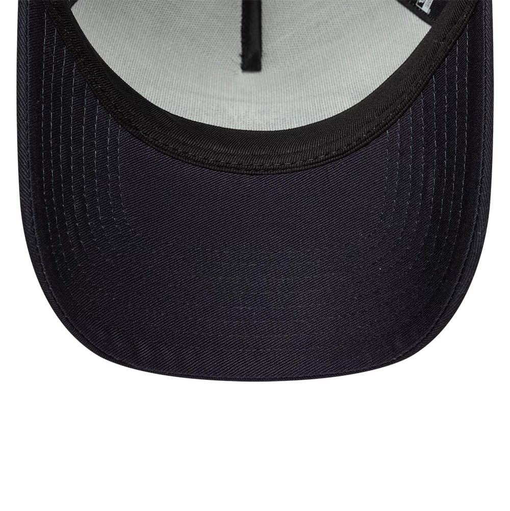 Pictured is this New Era Oval Patch 9FORTY A-Frame Trucker cap in black. 5