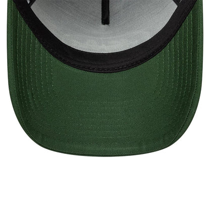 Pictured is this New Era Oval Patch 9FORTY A-Frame Trucker cap in dark green. 5