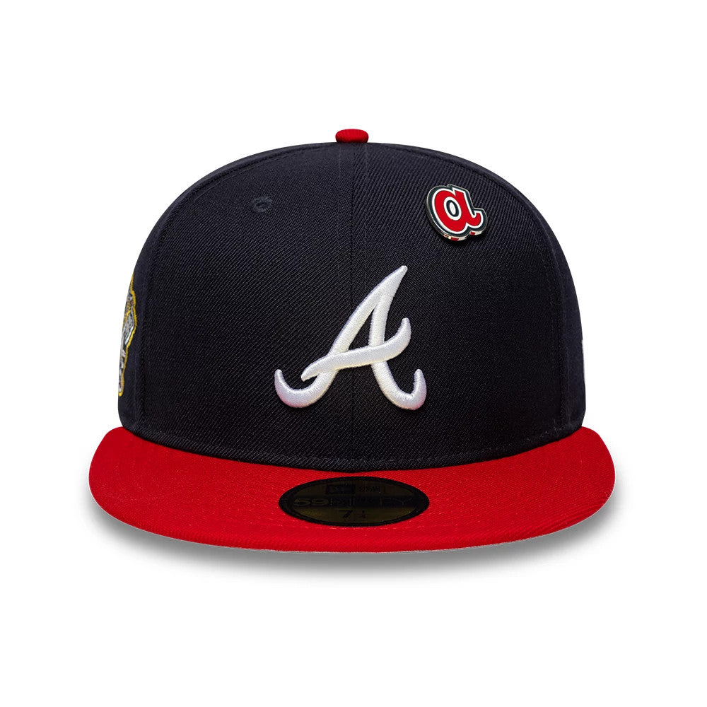Pictured is this MLB Icon Atlanta Braves 59FIFTY Fitted cap in navy & red. 3