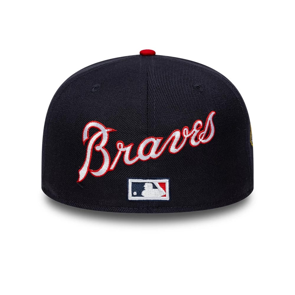 Pictured is this MLB Icon Atlanta Braves 59FIFTY Fitted cap in navy & red. 5