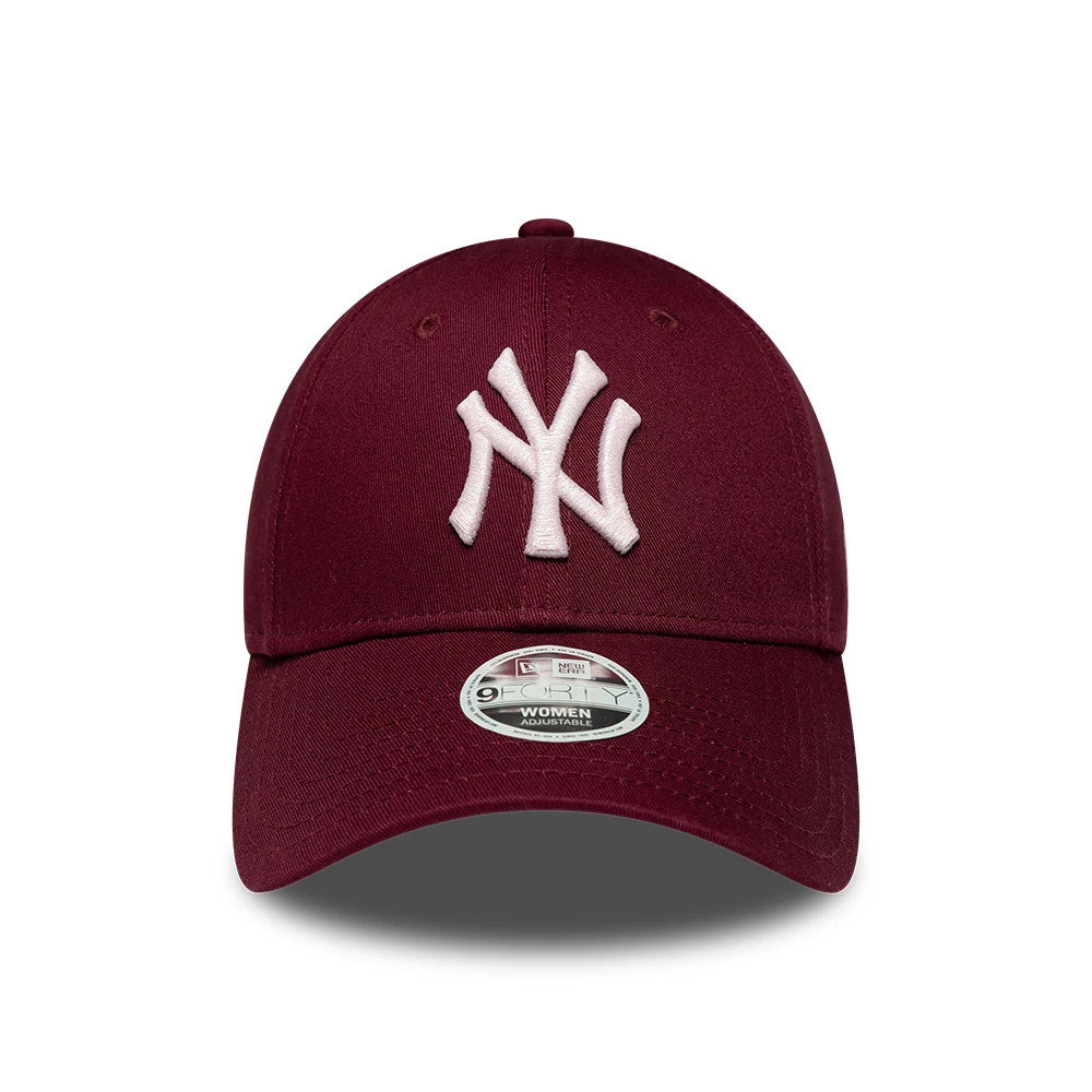 Pictured is this Womens MLB Metallic New York Yankees 9FORTY cap in dark red. 2
