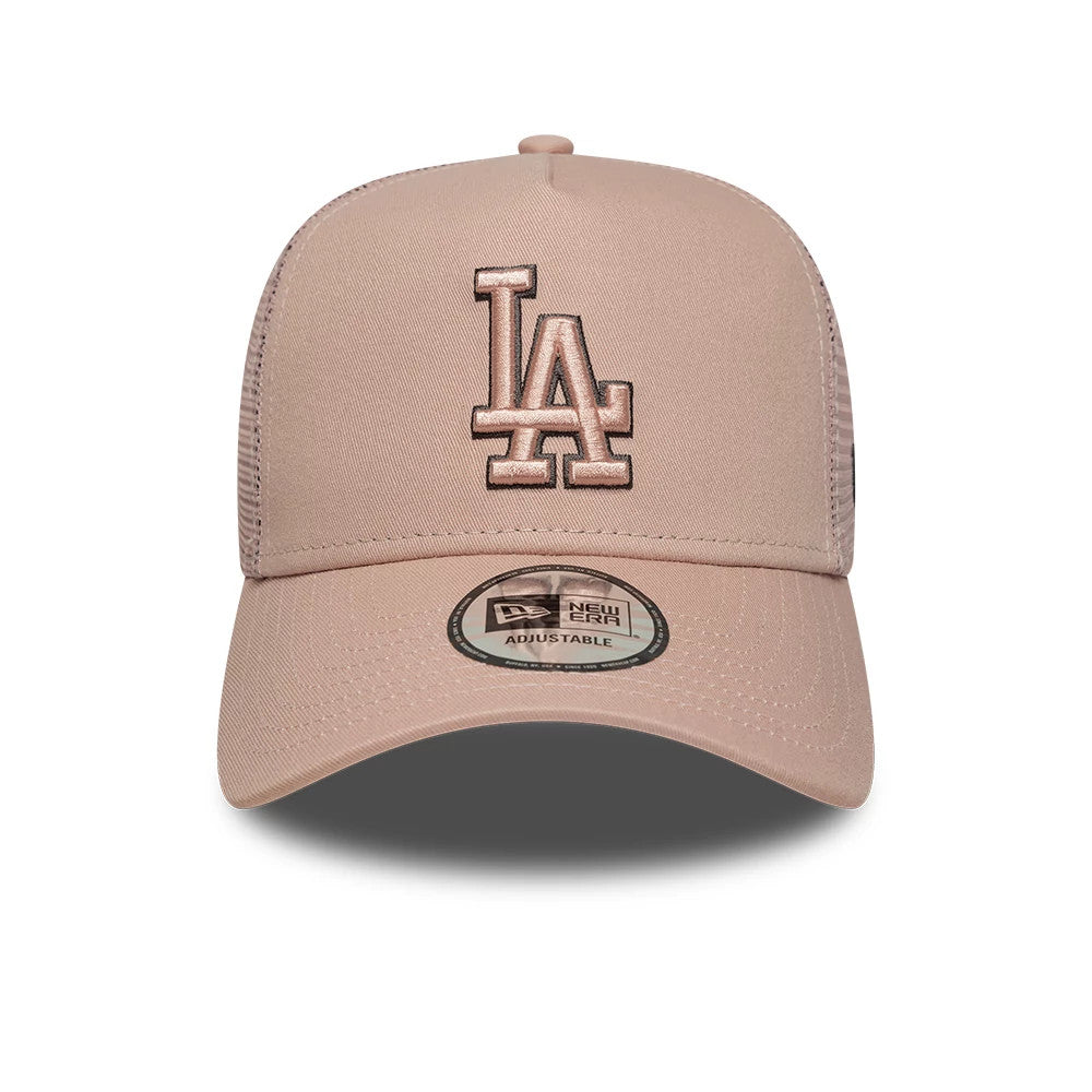 Pictured is this MLB Outline LA Dodgers 9FORTY E-Frame Trucker cap in pastel pink. 2