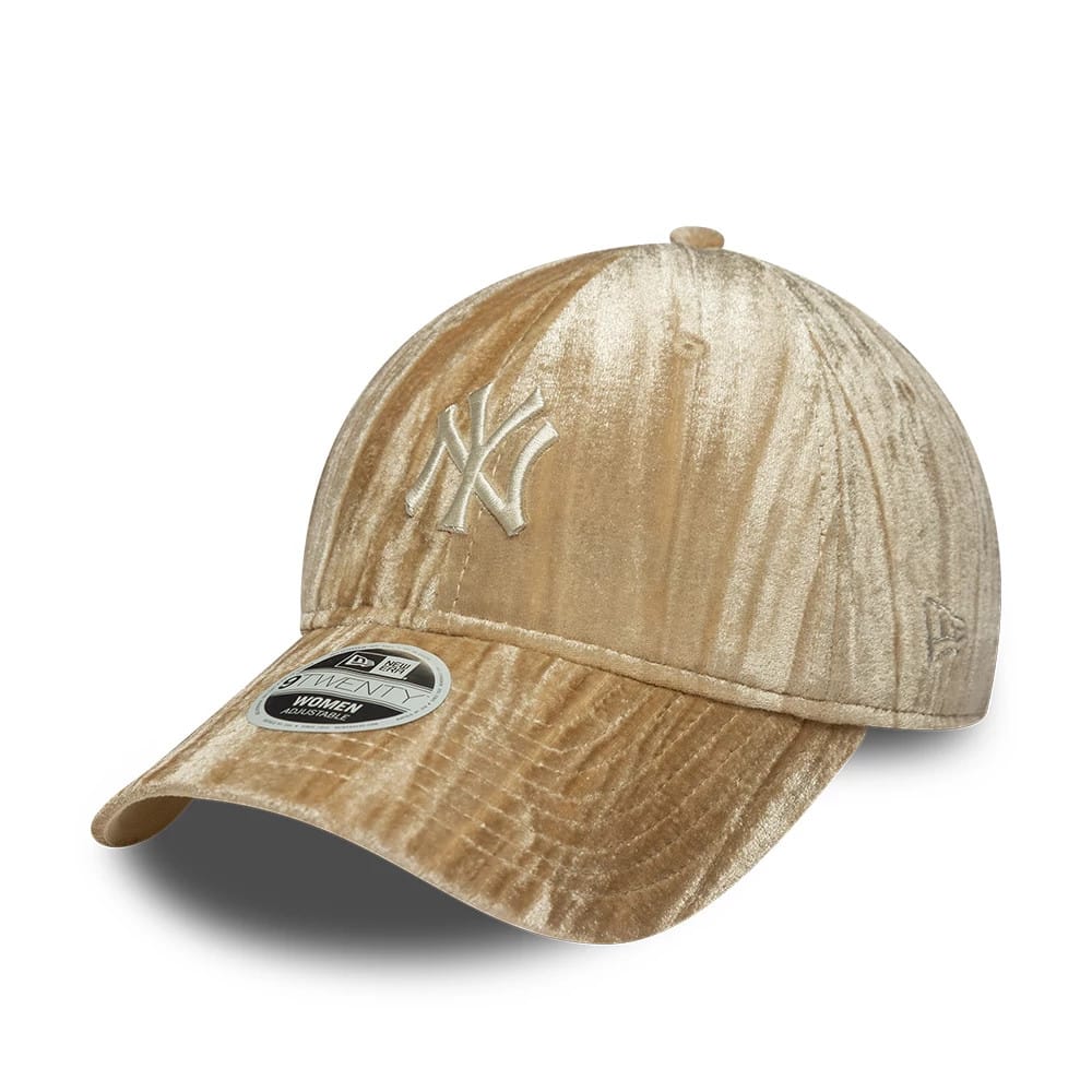 Pictured is this Womens MLB Velour New York Yankees 9TWENTY cap in beige. 1