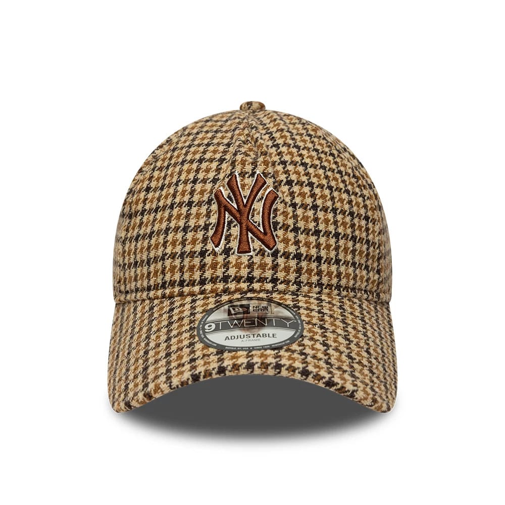 Pictured is this MLB Check New York Yankees 9TWENTY A-Frame cap in beige. 2